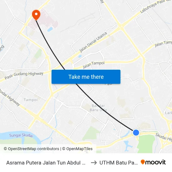 Asrama Putera Jalan Tun Abdul Razak to UTHM Batu Pahat map