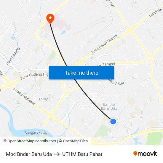 Mpc Bndar Baru Uda to UTHM Batu Pahat map