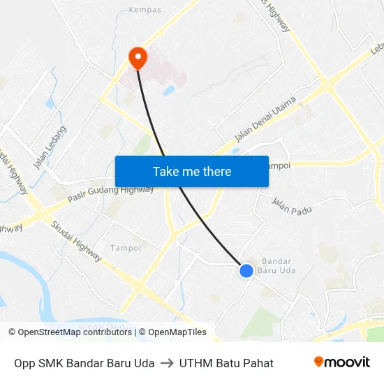 Opp SMK Bandar Baru Uda to UTHM Batu Pahat map