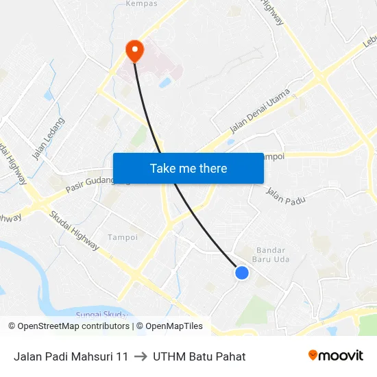 Jalan Padi Mahsuri 11 to UTHM Batu Pahat map