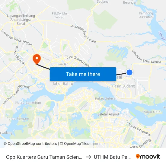 Opp Kuarters Guru Taman Scientex to UTHM Batu Pahat map