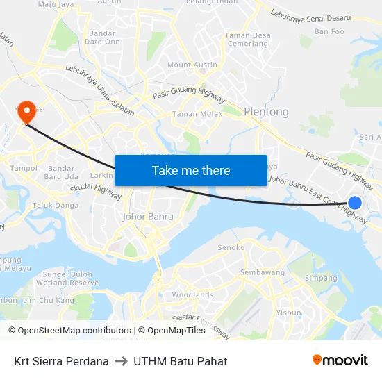 Krt Sierra Perdana to UTHM Batu Pahat map