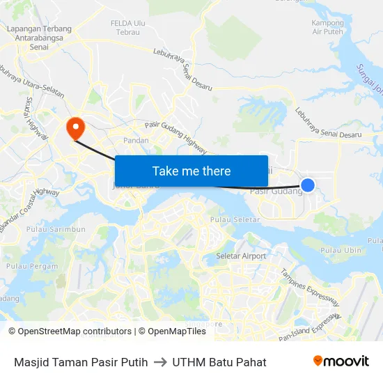 Masjid Taman Pasir Putih to UTHM Batu Pahat map