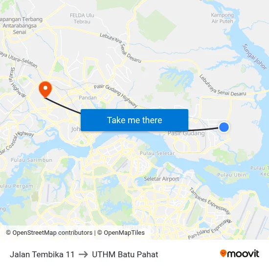 Jalan Tembika 11 to UTHM Batu Pahat map
