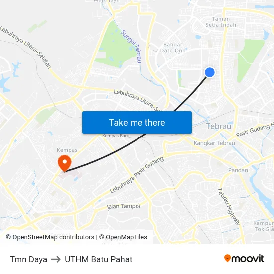 Tmn Daya to UTHM Batu Pahat map