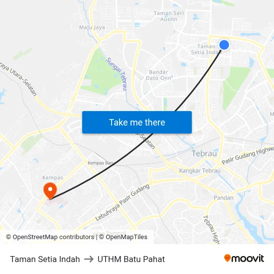 Taman Setia Indah to UTHM Batu Pahat map