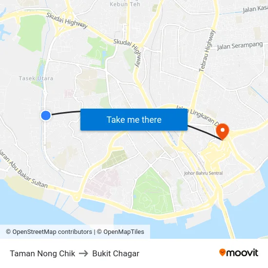 Taman Nong Chik to Bukit Chagar map