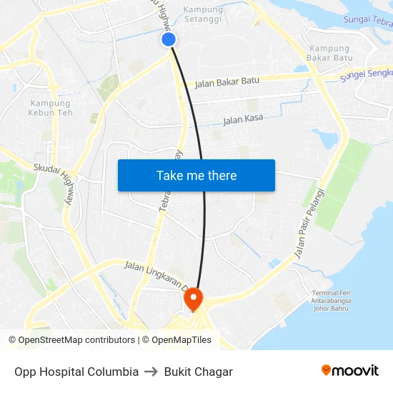 Opp Hospital Columbia to Bukit Chagar map