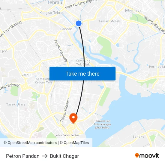 Petron Pandan to Bukit Chagar map