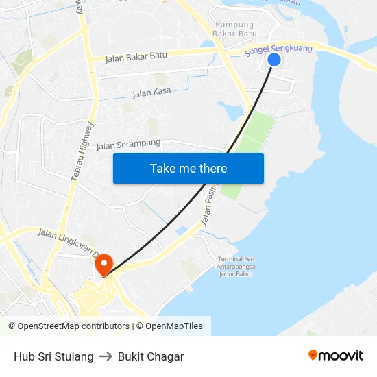 Hub Sri Stulang to Bukit Chagar map