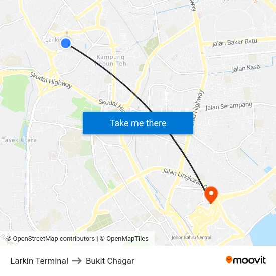 Larkin Terminal to Bukit Chagar map