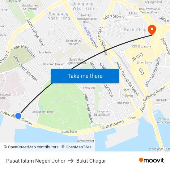Pusat Islam Negeri Johor to Bukit Chagar map