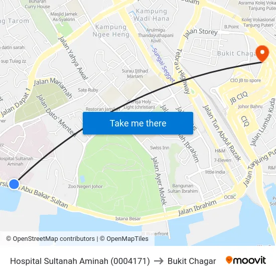 Hospital Sultanah Aminah (0004171) to Bukit Chagar map