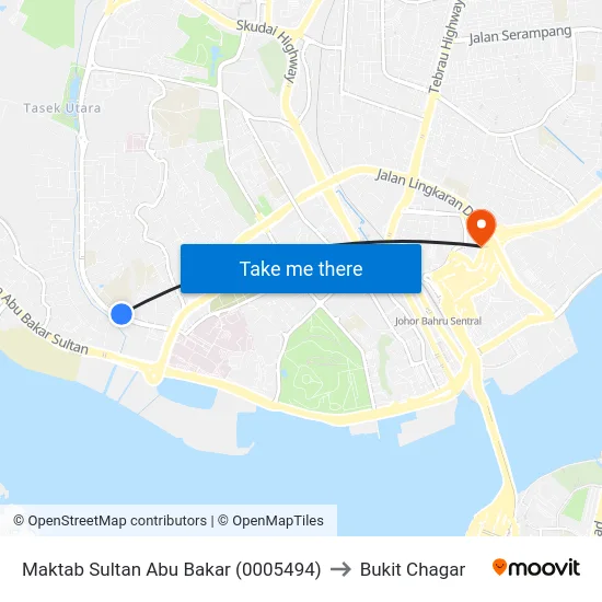 Maktab Sultan Abu Bakar (0005494) to Bukit Chagar map