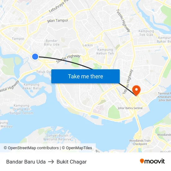 Bandar Baru Uda to Bukit Chagar map