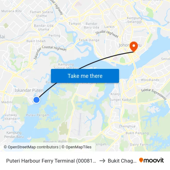 Puteri Harbour Ferry Terminal (0008130) to Bukit Chagar map