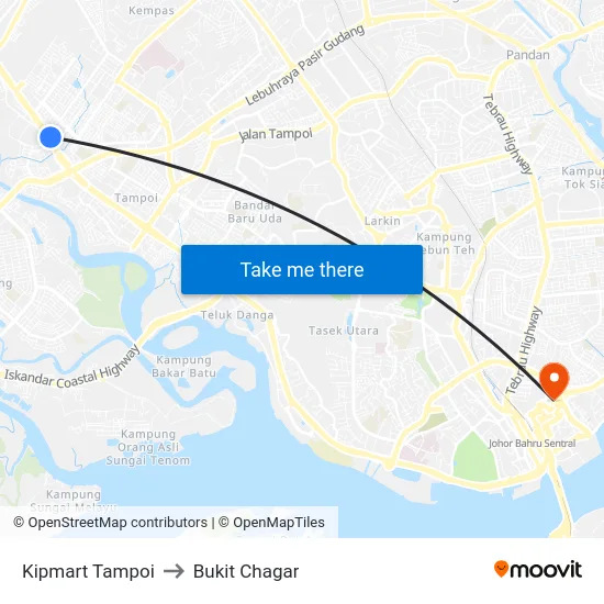 Kipmart Tampoi to Bukit Chagar map