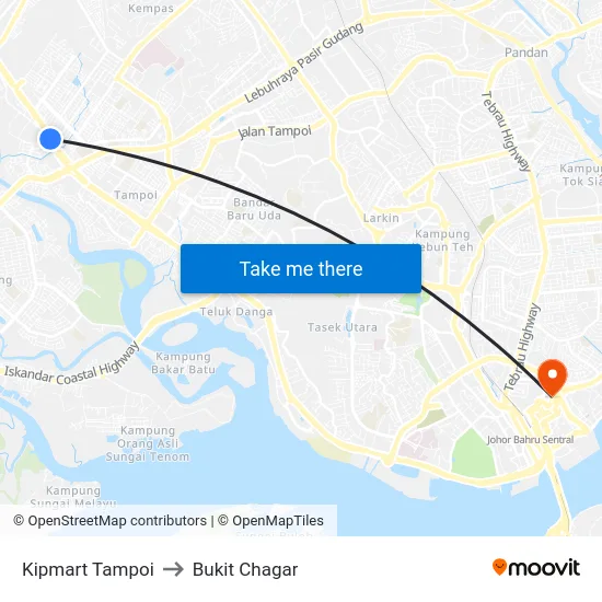 Kipmart Tampoi to Bukit Chagar map