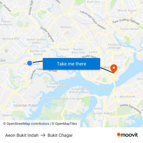 Aeon Bukit Indah to Bukit Chagar map