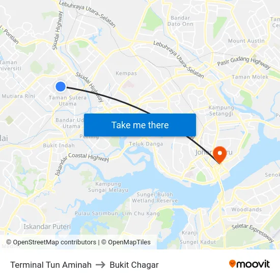 Terminal Tun Aminah to Bukit Chagar map