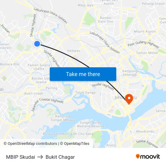 MBIP Skudai to Bukit Chagar map