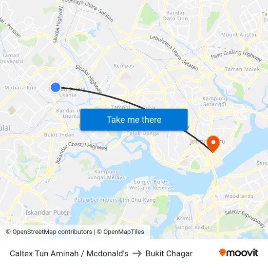 Caltex Tun Aminah / Mcdonald's to Bukit Chagar map