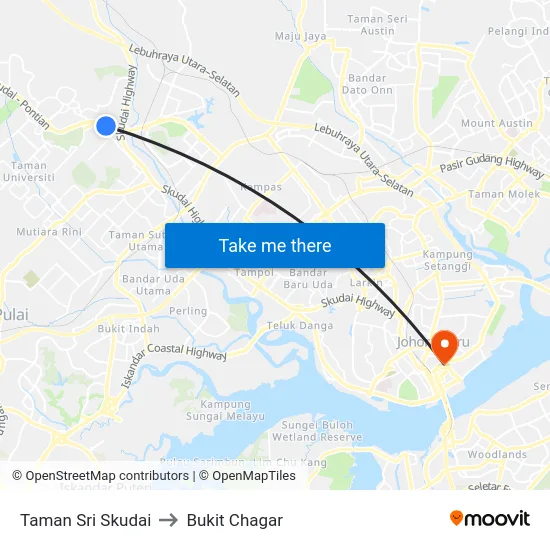 Taman Sri Skudai to Bukit Chagar map