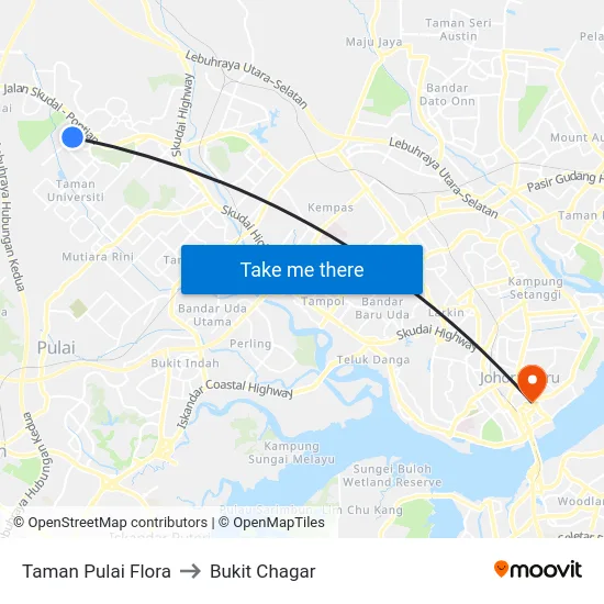 Taman Pulai Flora to Bukit Chagar map