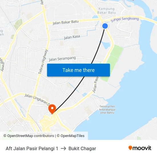 Aft Jalan Pasir Pelangi 1 to Bukit Chagar map
