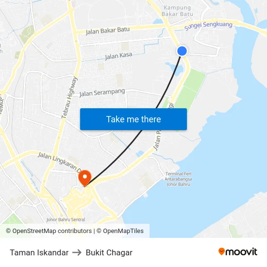 Taman Iskandar to Bukit Chagar map