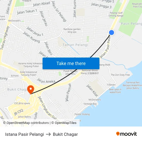 Istana Pasir Pelangi to Bukit Chagar map