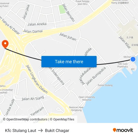 Kfc Stulang Laut to Bukit Chagar map