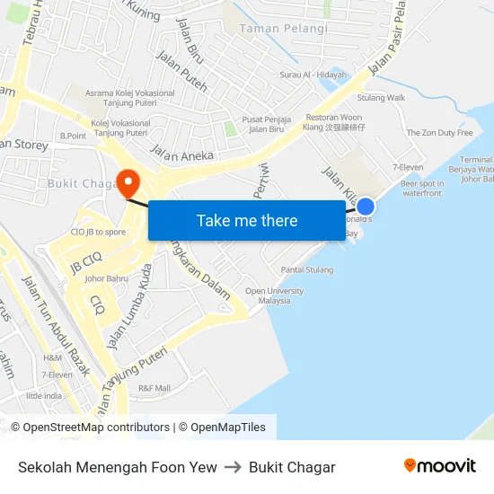 Sekolah Menengah Foon Yew to Bukit Chagar map