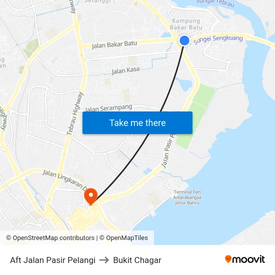 Aft Jalan Pasir Pelangi to Bukit Chagar map
