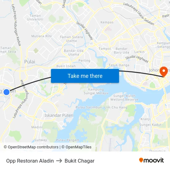 Opp Restoran Aladin to Bukit Chagar map