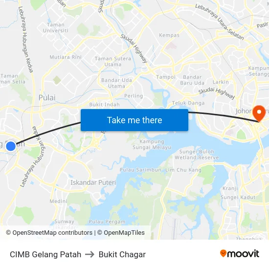CIMB Gelang Patah to Bukit Chagar map