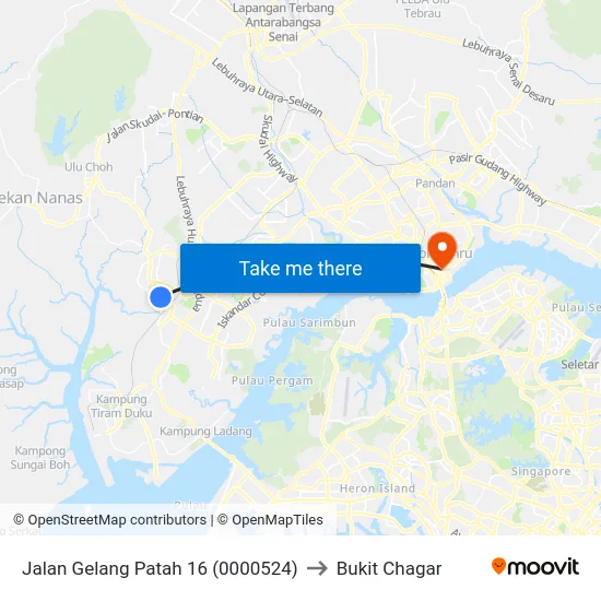 Jalan Gelang Patah 16 (0000524) to Bukit Chagar map