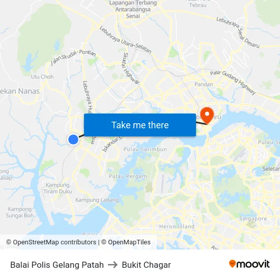 Balai Polis Gelang Patah to Bukit Chagar map