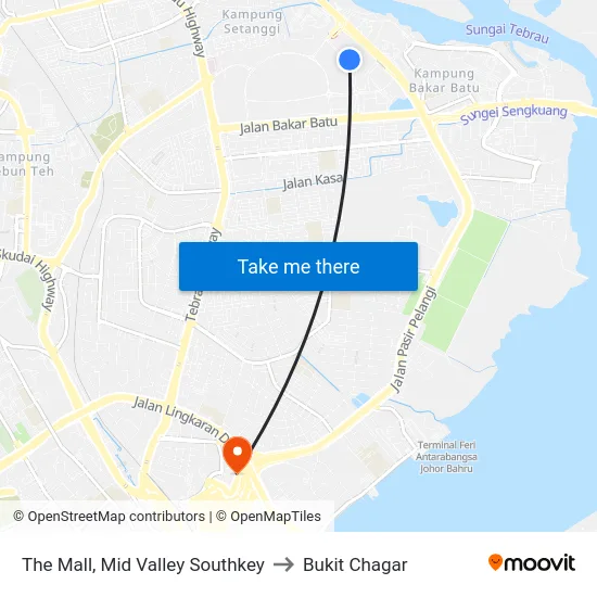 The Mall, Mid Valley Southkey to Bukit Chagar map