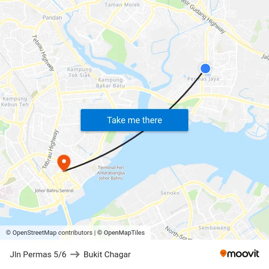 Jln Permas 5/6 to Bukit Chagar map