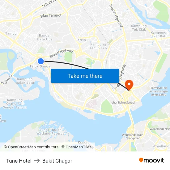 Tune Hotel to Bukit Chagar map