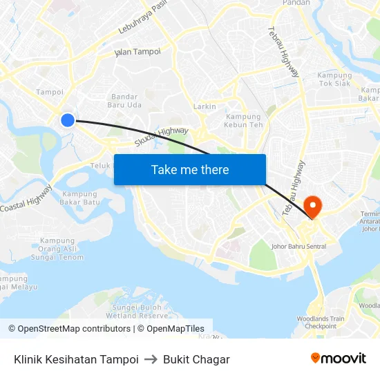 Klinik Kesihatan Tampoi to Bukit Chagar map