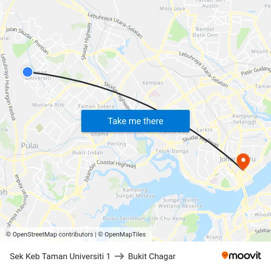 Sek Keb Taman Universiti 1 to Bukit Chagar map
