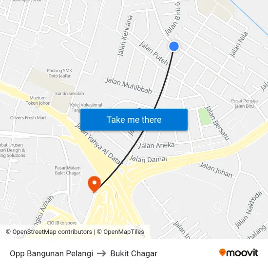 Opp Bangunan Pelangi to Bukit Chagar map
