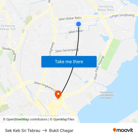 Sek Keb Sri Tebrau to Bukit Chagar map