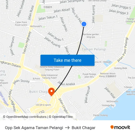 Opp Sek Agama Taman Pelangi to Bukit Chagar map