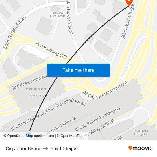 Ciq Johor Bahru to Bukit Chagar map