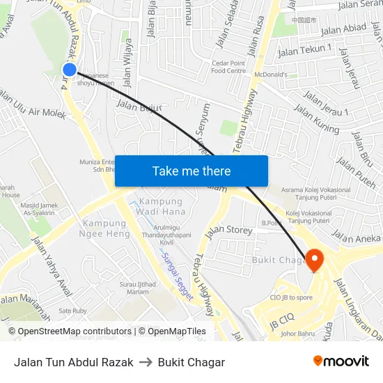 Jalan Tun Abdul Razak to Bukit Chagar map