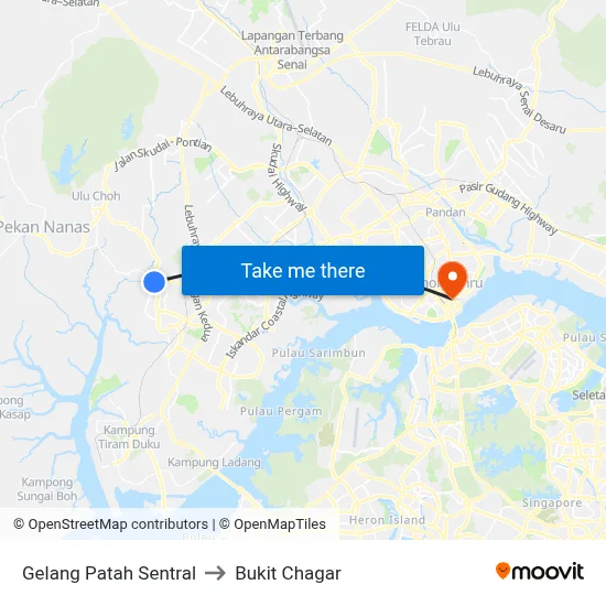 Gelang Patah Sentral to Bukit Chagar map