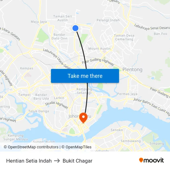 Hentian Setia Indah to Bukit Chagar map